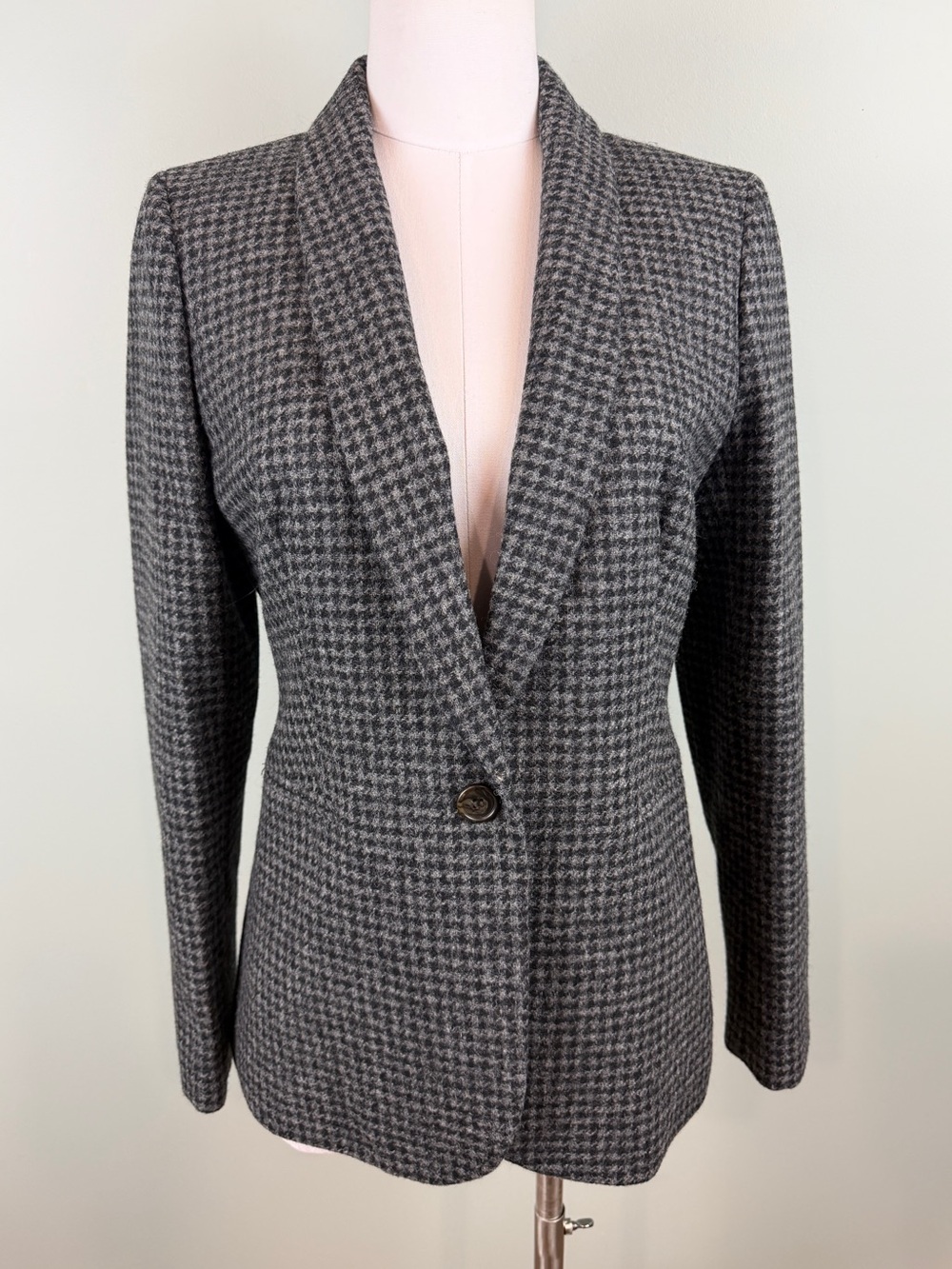 J. Crew Parke Gray Houndstooth Single-Button Wool Blazer size 8 Fall Academia